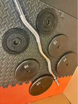 Steel Standard Curl Bar W/Weight Plates: 25s, 10s and 5s ponders. 94# Brute W.