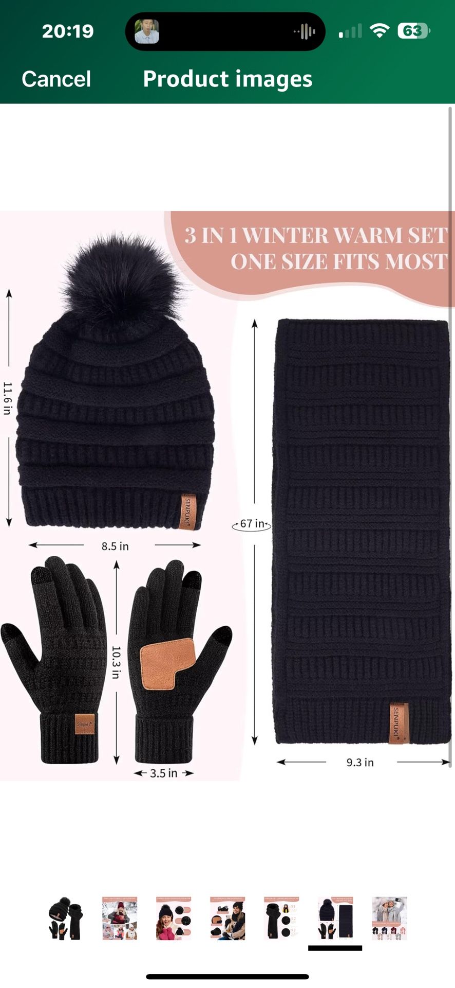 Womens Winter Beanie Scarf Gloves Set, Pom Pom Hat with Warm Fleece Lined Long Knit Scarf Touchscreen Gloves for Cold Weather