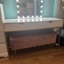 White Vanity Mirror Desk Bench Storage