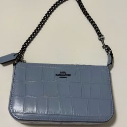Coach Mini Chain Bag Light Blue Croc Embossed