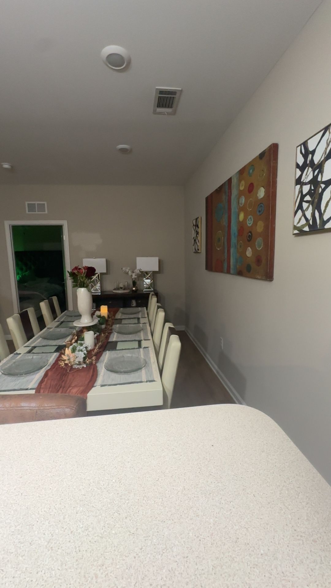 Extendable Dining Table Set – White/Wood, Includes 6 Chairs