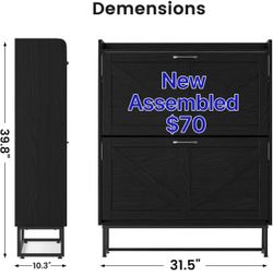 😀 Farmhouse Shoe Storage Cabinet with 2 Flip Drawers & Barn Door Freestanding Hidden Slim Narrow Shoe Rack, Adjustable Shelves,Wood Shoes Organizer f