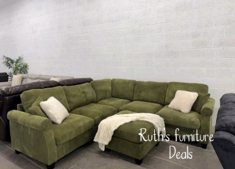 Elegant 4-Pc Corduroy Sectional Sofa With Ottoman