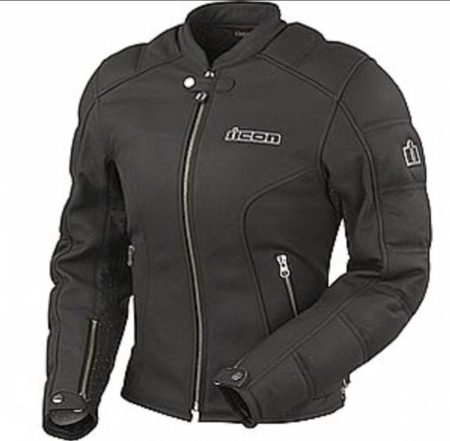 Women's XL Icon Tuscadero black leather motorcycle jacket