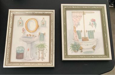 Framed Bathroom Wall Art Prints Set of 2