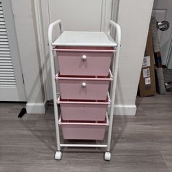 Pink 4-Drawer Rolling Storage Cart Organizer – White Metal Frame (12.75x15x31)