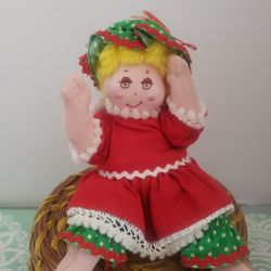 Christmas Ornament Little Angel Girl Stuffed Body, Quilted Handcrafted Xmas F