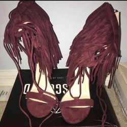 Lace up maroon fridge heels