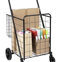 Foldable Shopping Utility Cart with 360-Degree Wheels, X-Large, Black
