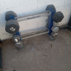 Dumbbells.........25s....... 20s......15s.......5........8..... 100.....Bucks And  Rack.....