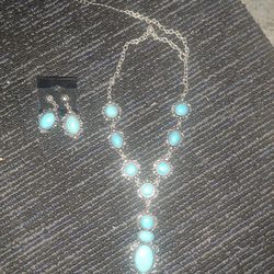 Turquoise and silver Neckpiece and Earrings 