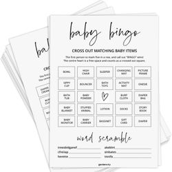 Baby Shower Bingo Game (50 Unique Cards), Pre-Filled, Baby Shower Games, Added Wor…..