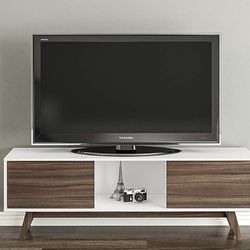 Modern TV Stand / Media Console – White & Wood Finish