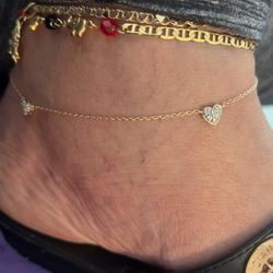 Anklet 14k With Hearts/diamonds 