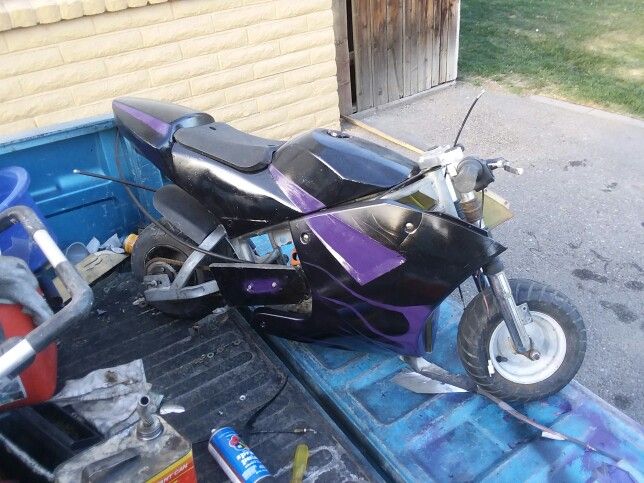 custom purple flame pocket bike 250.00