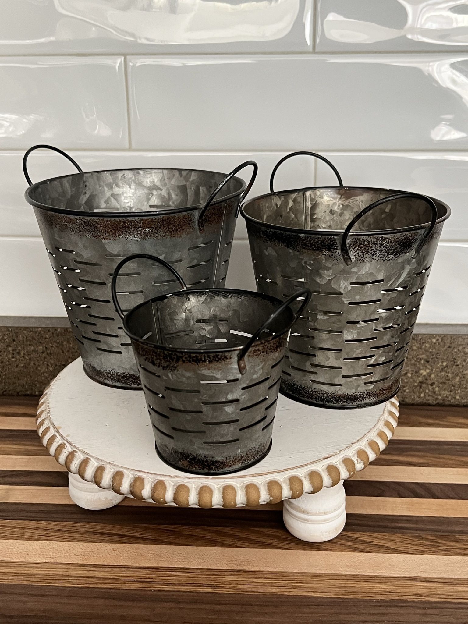 New Set Of 3 Rustic Farmhouse Metal Containers
