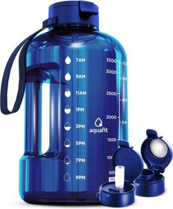 AQUAFIT 1 Gallon Water Bottle With Time Marker - Straw & Chug Lid - BPA Free Gym Water Bottle With Straw - Big Gallon Jug (Nebula 2, 128 Oz - 2 Lids)