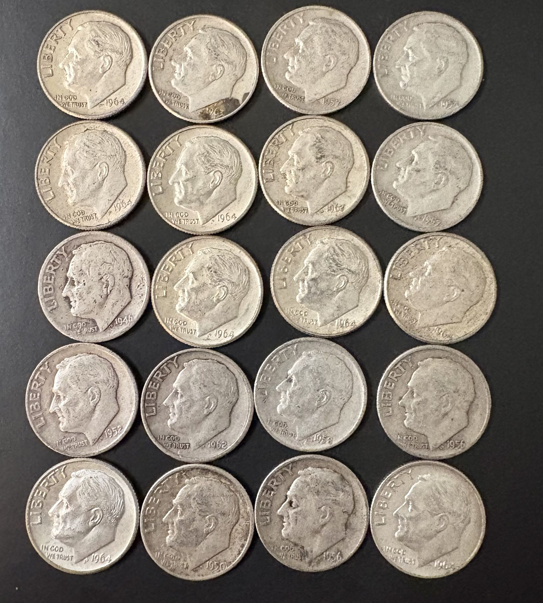 Silver Roosevelt Dimes $2 Face 20 Coins Total