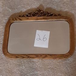 #26 Antique  Oak Mirror.  Mirror With Beveled Edge 17 1/2 × 22 1/2"