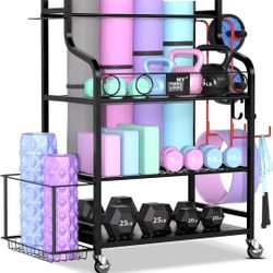 Mythinglogic Yoga Mat Storage Racks,Home Gym Storage Rack for Dumbbells Kettlebells Foam Roller, Yoga Strap and Resistance Bands, Workout Equipment St