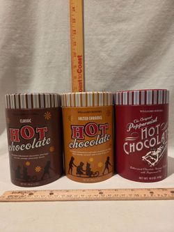 "Williams Sonoma" empty hot chocolate 🍫 round tins, lot of 3