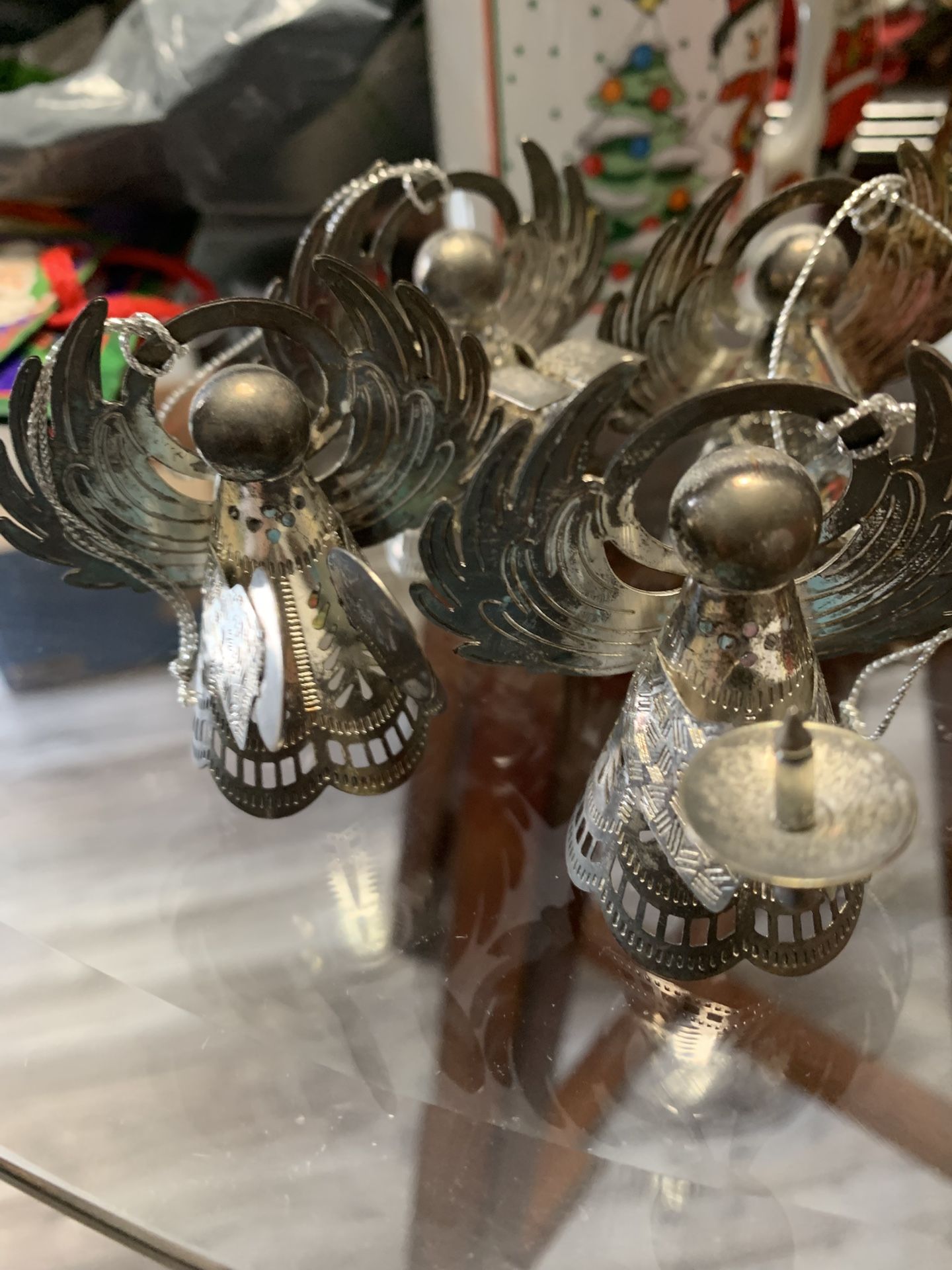 4 SILVER PLATED ANGEL ORNAMENTS