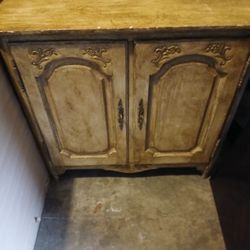 Vintage French Provincial Chestnut Bleach 1940 Cupboard Sideboard Base Cabinet Or Buffet 2 Ft 8 In Wide 2 Ft 6 In Long It's A Antique And It's An Exce