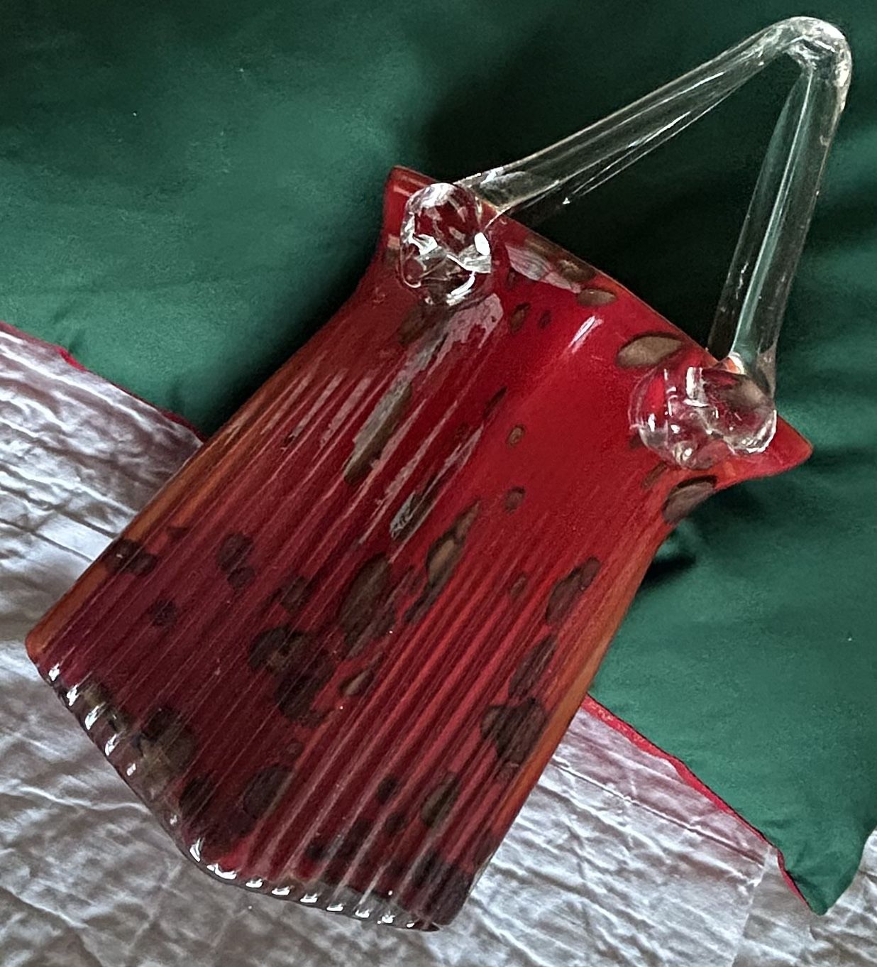 Red Blown Glass Purse Looking Vase