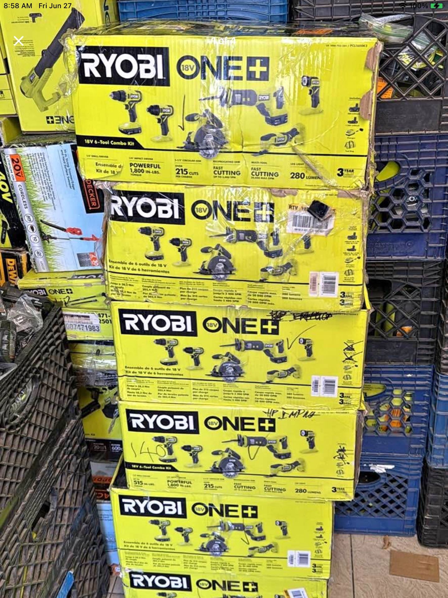 Ryobi 6 pieces combo tool set model pcl1600k2