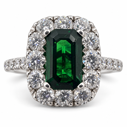 18k White Gold Ring with 1.02 Ct. Tsavorite and Diamonds 0.91 Ct. (Size 6.00)