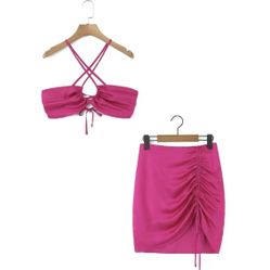 Pink Silk Beach Set Size M 
