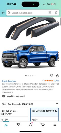 Goodyear Shatterproof in-Channel Window Deflectors for Chevrolet (Chevy) Silverado/GMC Sierra 1-2025 Crew Cab,Rain Guards,Window Visors,Vent D