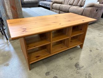 IKEA Leksvik Natural Finished Wooden Coffee Table with Cube Storage Shelving