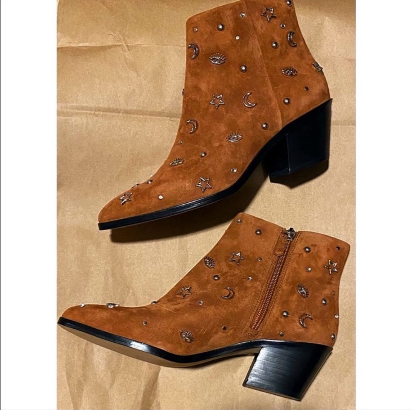 Rebecca Minkoff Lizzie Celestial Brown Suede Studded Boot SIZE 8.5