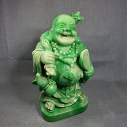 Vintage Chinese Feng Shui Laughing and Smiling Buddha Jade Green 