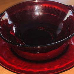 ROYAL RUBY RED by ANCHOR HOCKING 1930 ANTIGUE TWO PIECE CANDY DISH 6”