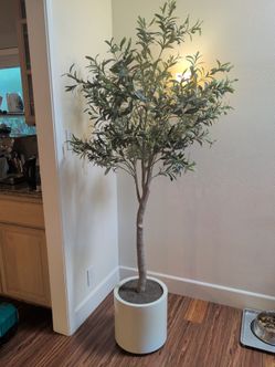 Faux Olive Tree in White Planter 6 ft
