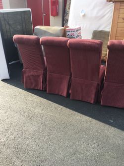 4 Red striped fabric dining room chairs!