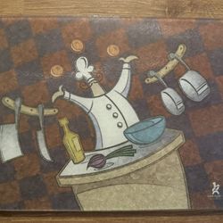 Glass Texture 15" x 12" Tempered Glass Chef Gourmet Crofton Cutting Board/ Vtg 