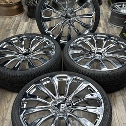 26” CHROME WHEELS/TIRES FOR ESCALADE SILVERADO SIERRA TAHOE NEW STYLE-WE FINANCE 
