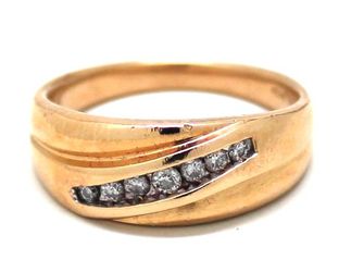 Mens Diamond/14K Yellow Gold Wedding Band