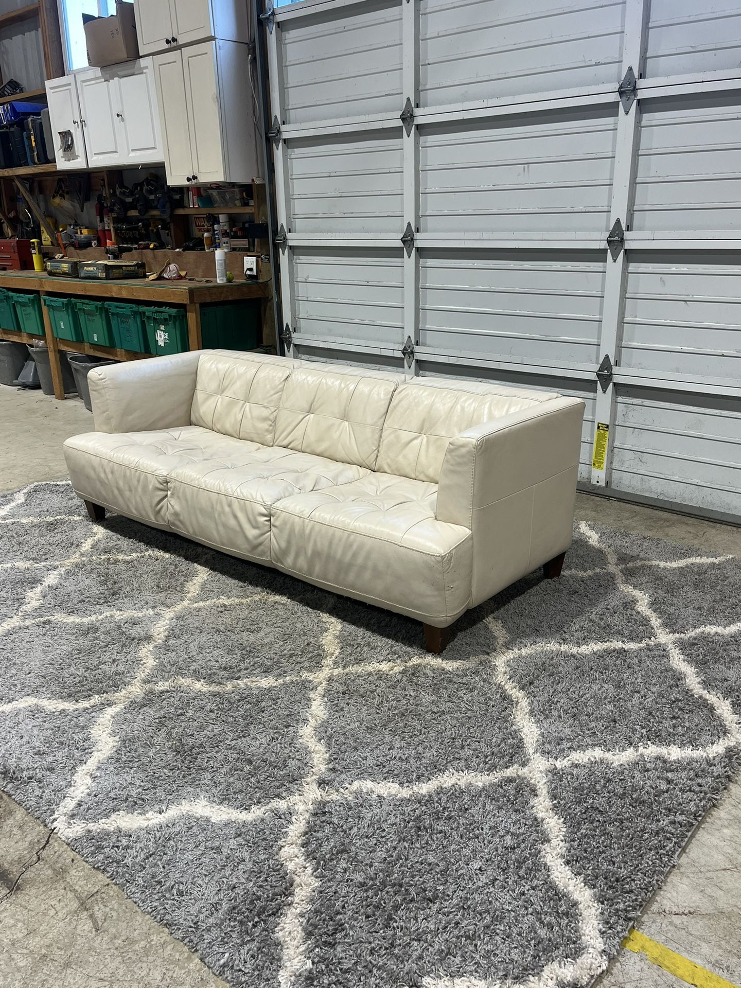 Cream Leather Modern Sofa