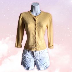 Yellow 3/4 Cuffed Sleeve Button-Up Cardigan Sweater