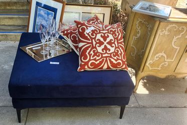 West Elm Navy Blue Velvet Ottoman