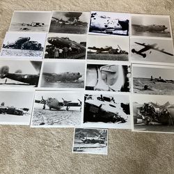 (17) WWII WW2 Era Military Wreckage Photos notes show they are B17 & B24 Planes War Fighter B&W