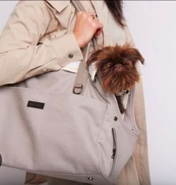 $30 Max Bone Canvas Dog Carrier w/ Removable Faux Sherpa Lining