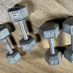2 Pair Of Cast Iron Dumbbells  15s And 20s  ( Total: 70 lbs; SELL ALL TOGETHER). 
