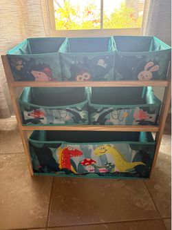 Kids toy organizer with fabric bins