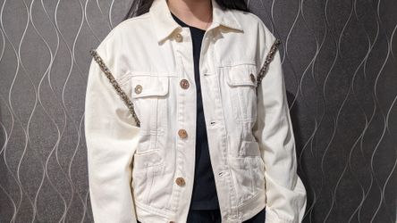 Sandro Oversized Denim Jacket With Rhinestones 