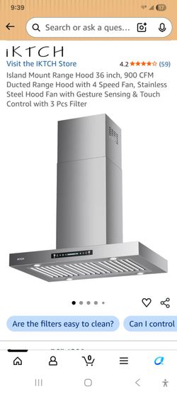 New 36" 900 CFM IKTCH Island Mount Range Hood exhaust fan